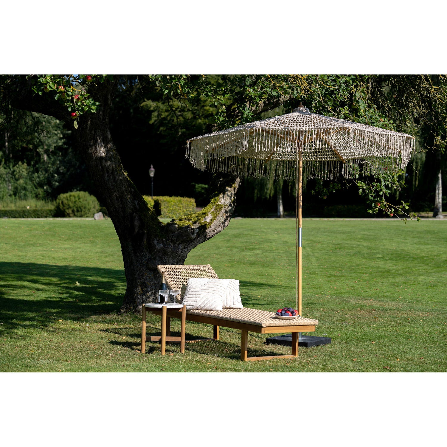 Parasol, bomull, trähöjd, beige&lt;br&gt;Ø250 cm