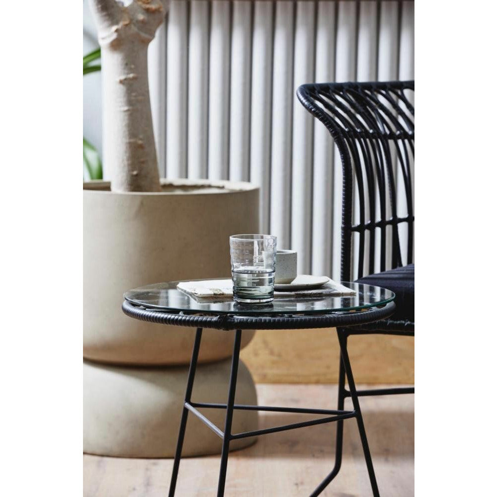 Nordal ALBA rundt havebord i polyrattan og glas - ø45 cm - sort - Nordal - DesignGaragen.dk