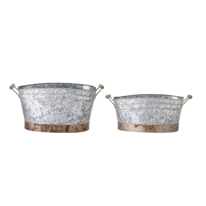 Cimon Spand, Grå, Galvaniseret jern - L58xH28xW30/L54xH22xW29 cm, Set of 2 - BLOOMINGVILLE - DesignGaragen.dk